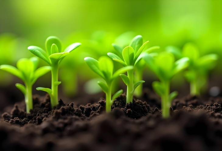 CloseUp of Cress Sprouts Fresh Green Leaves Emerging from Soil